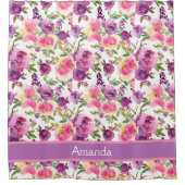 Aangepaste naam Roze Paarse Rozen Floral Girly Tre Douchegordijn (Voorkant)