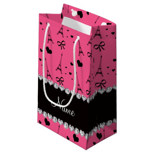 Aangepaste naam roze parijs eiffeltoren klein cadeauzakje (Voorkant Gekanteld)