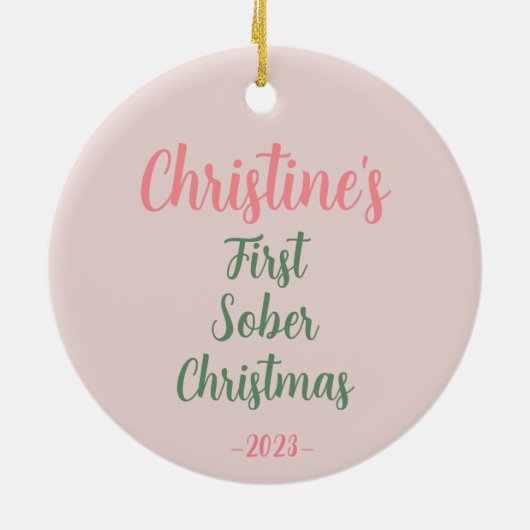 Aangepaste naam Roze Pastel Sober Kerstcadeau Keramisch Ornament (Achterkant)