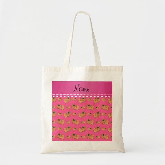 Aangepaste naam roze Pekingese honden Tote Bag (Voorkant)
