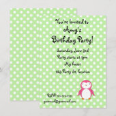 Aangepaste naam roze pinguïn groene polka stippen kaart (Voorkant / Achterkant)