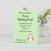 Aangepaste naam roze pinguïn groene polka stippen kaart (Staand voorkant)