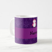 Aangepaste naam roze pinguïn paars damask koffiemok (Voorkant links)
