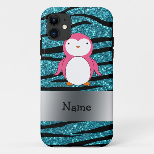 Aangepaste naam roze pinguïn zebra strepen Case-Mate iPhone case (Achterkant)