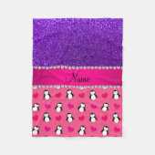 Aangepaste naam roze pinguïns indigo paarse glitte fleece deken (Voorkant)