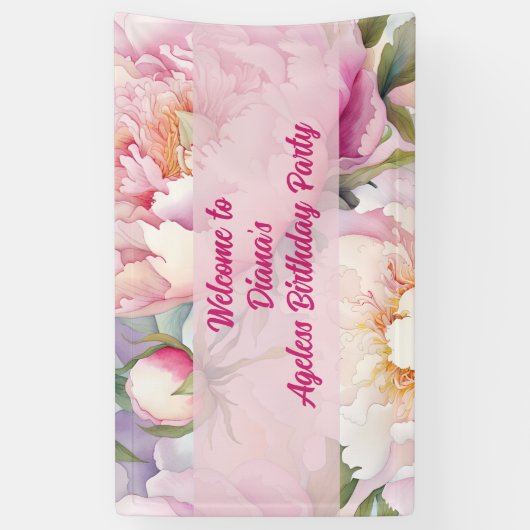 Aangepaste naam Roze Pioen Bloem Party Spandoek (Verticaal)