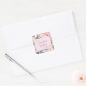 Aangepaste naam Roze Pioen Bruidsfeestje Vierkante Sticker (Envelop)