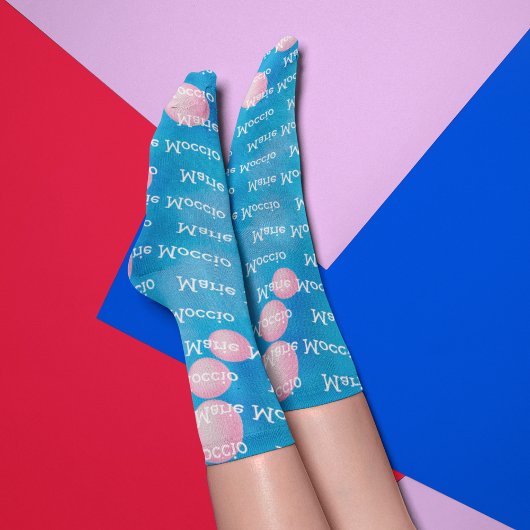 Aangepaste naam Roze poka Dot Bubbles Blue Sokken
