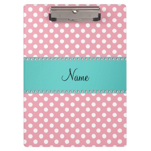 Aangepaste naam roze polka dots turquoise stripe klembord (Voorkant)