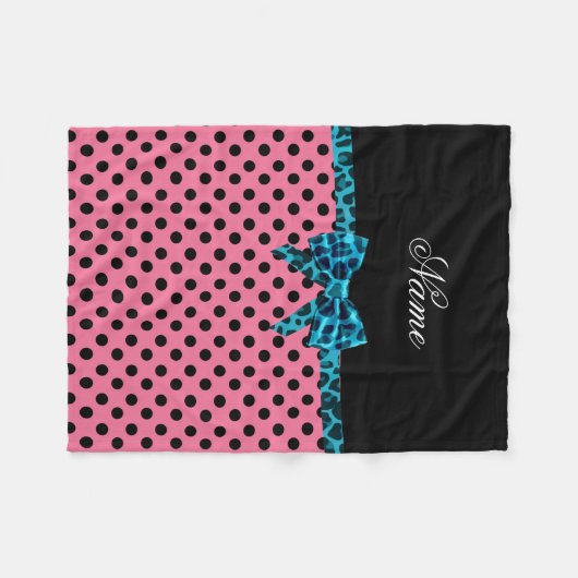 Aangepaste naam roze polka stippen turkooisboeg fleece deken (Voorkant (Horizontaal))