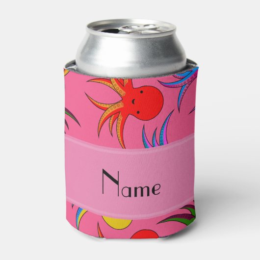 Aangepaste naam roze regenboogoctopus blikjeskoeler (Blikje Voorkant)