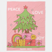 Aangepaste Naam Roze Retro Kerstboom Fleece Blank (Voorkant)