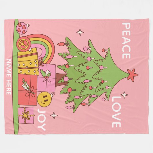 Aangepaste Naam Roze Retro Kerstboom Fleece Blank (Voorkant (Horizontaal))