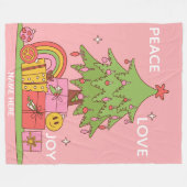 Aangepaste Naam Roze Retro Kerstboom Fleece Blank Deken (Voorkant (Horizontaal))