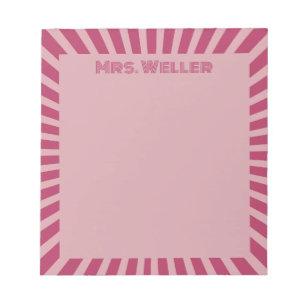 Aangepaste Naam Roze Retro Leraar Waardering Notitieblok