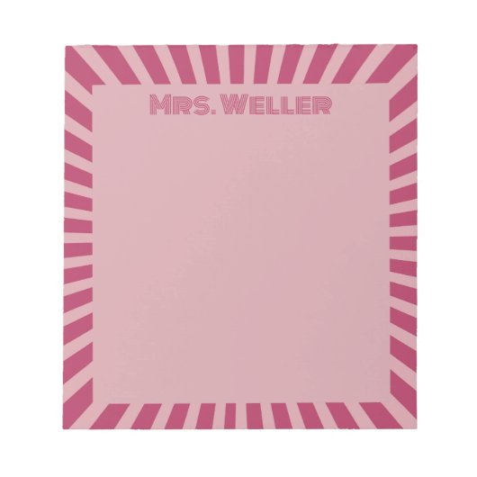 Aangepaste Naam Roze Retro Leraar Waardering Notitieblok (Voorkant)
