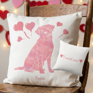 Aangepaste naam Roze Rode Labrador Retriever Valen Kussen