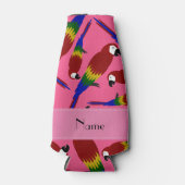 Aangepaste naam roze rode papegaaien flesjeskoeler (Voorkant)