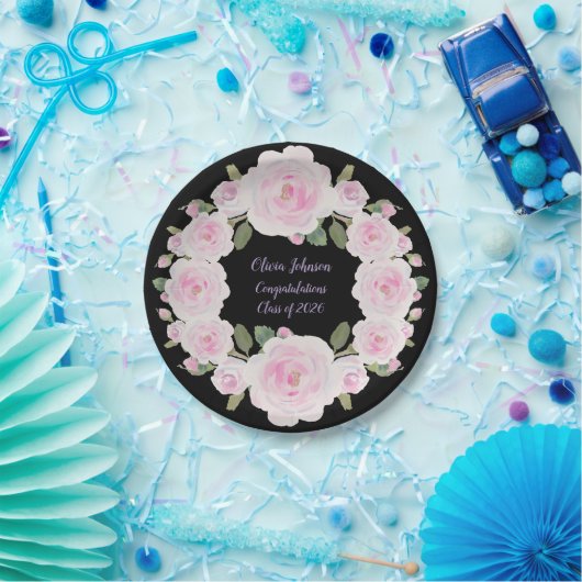 Aangepaste naam, Roze Rozen Papieren Bord Baby Sho (Feest)