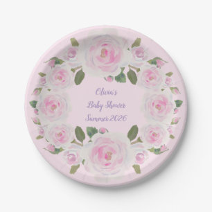 Aangepaste naam, Roze rozen papieren bord Baby Sho