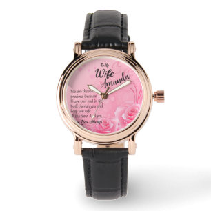 Aangepaste naam Roze rozenbericht voor vrouw Horloge