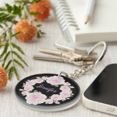 Aangepaste naam, roze rozenkrans acrylen sleutelha sleutelhanger (Voorkant Rechts)