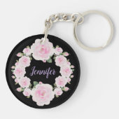 Aangepaste naam, roze rozenkrans acrylen sleutelha sleutelhanger (Achterkant)