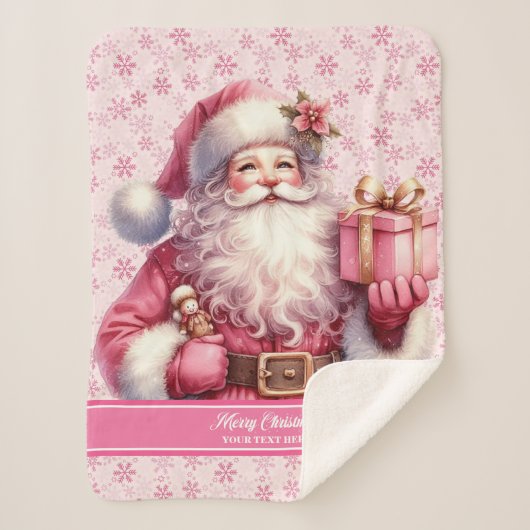 Aangepaste Naam Roze Santa Blanket voor Meisjes Gi Sherpa Deken (Voorkant)