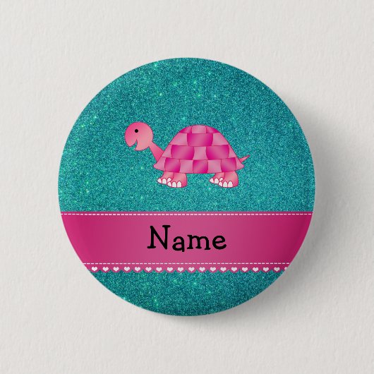 Aangepaste naam roze schildpad glitter ronde button 5,7 cm (Voorkant)