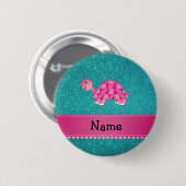 Aangepaste naam roze schildpad glitter ronde button 5,7 cm (Voorkant /achterkant)