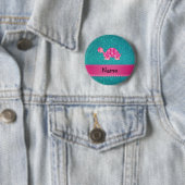 Aangepaste naam roze schildpad glitter ronde button 5,7 cm (In situ)