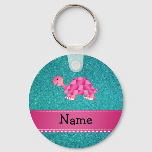 Aangepaste naam roze schildpad glitter sleutelhanger (Voorkant)