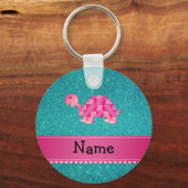 Aangepaste naam roze schildpad glitter sleutelhanger (Voorkant)