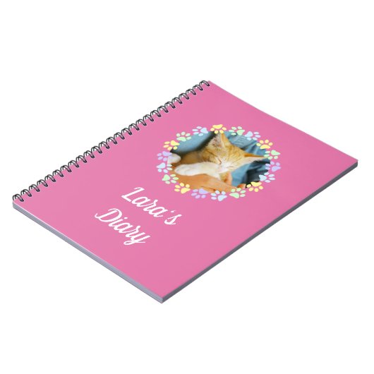 Aangepaste naam Roze Stomme Paws Diary Notitieboek (Linkerzijde)