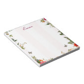 Aangepaste Naam Roze streep en Rode Bloemen Notitieblok (Schuin)