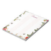 Aangepaste Naam Roze streep en Rode Bloemen Notitieblok (Linkerzijde)