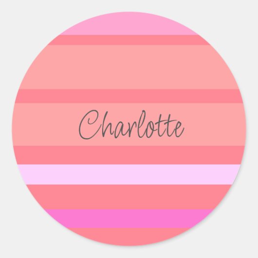 Aangepaste naam Roze strepen Ronde Sticker (Voorkant)