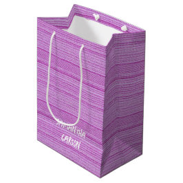 Aangepaste naam roze strepen textiel medium cadeauzakje
