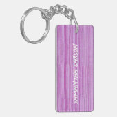 Aangepaste naam roze strepen textiel sleutelhanger (Voorkant Links)