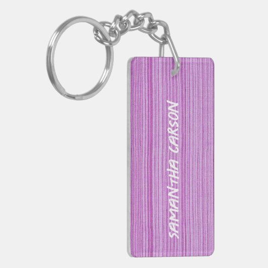 Aangepaste naam roze strepen textiel sleutelhanger (Voorkant Links)