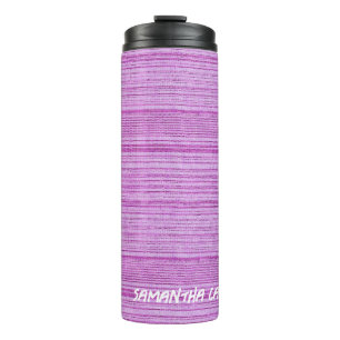 Aangepaste naam roze strepen textiel thermosbeker