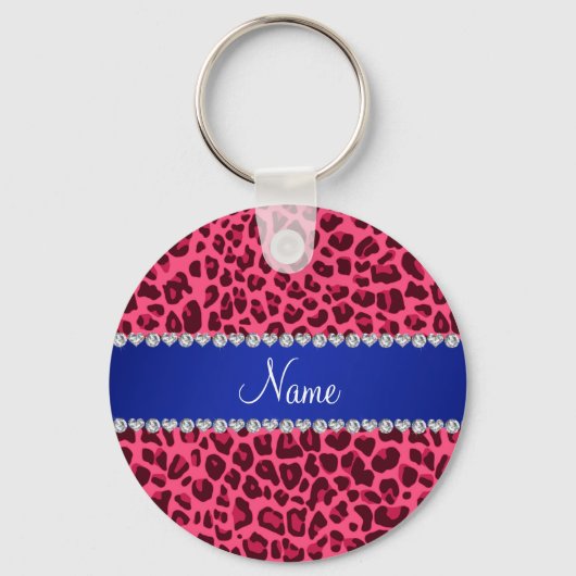 Aangepaste naam roze strook afdrukblauwe streep sleutelhanger (Voorkant)