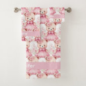 Aangepaste Naam Roze Teddy Bear Meisje Badhanddoek Bad Handdoek (Insitu)