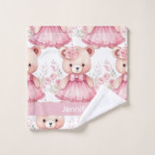 Aangepaste Naam Roze Teddy Bear Meisje Badhanddoek Bad Handdoek (Wasdoekje)
