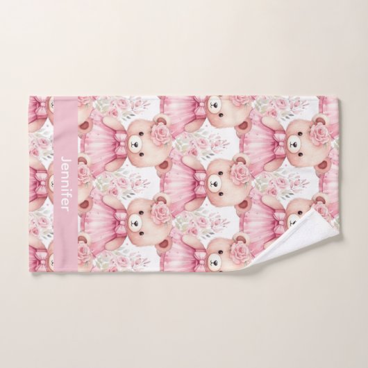 Aangepaste Naam Roze Teddy Bear Meisje Badhanddoek Bad Handdoek (Handdoek)
