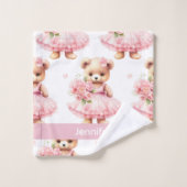 Aangepaste Naam Roze Teddy Bear Meisje Badhanddoek Bad Handdoek (Wasdoekje)
