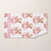 Aangepaste Naam Roze Teddy Bear Meisje Badhanddoek Bad Handdoek (Handdoek)
