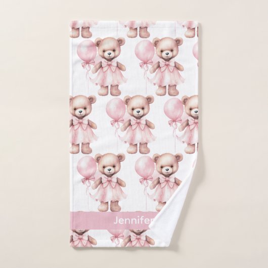 Aangepaste Naam Roze Teddy Bear Meisje Badhanddoek Bad Handdoek (Handdoek)