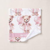 Aangepaste Naam Roze Teddy Bear Meisje Badhanddoek Bad Handdoek (Wasdoekje)
