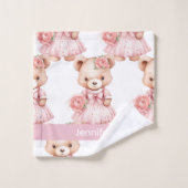 Aangepaste Naam Roze Teddy Bear Meisje Badhanddoek Bad Handdoek (Wasdoekje)